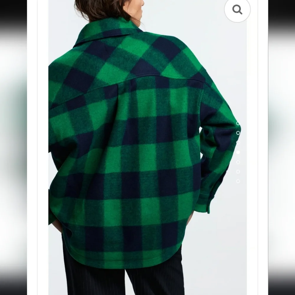 Zara Buffalo Plaid Jacket Green Navy Shacket Winter Thick Flannel Street Wear